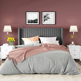 Allewie Queen Size Velvet Bed Frame/Vertical Channel Tufted Wingback Headboard/Upholstered Platform Bed/Strong Wooden Slats/No Box Spring Needed/Easy Assembly/Black