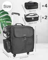 Relavel Rolling Makeup Train Case, Hairstylist Traveling Bag with 4 Wheels, Heat Insulation Full Layer, Adjustable Dividers, Hair Tools and Cosmetics Storage Organizer Trolley Suitcase Makeup Cart